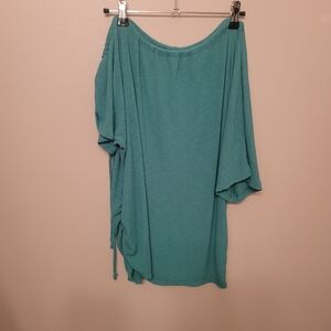 Fashion Nova Teal Off The Side Shoulder Tunic Top